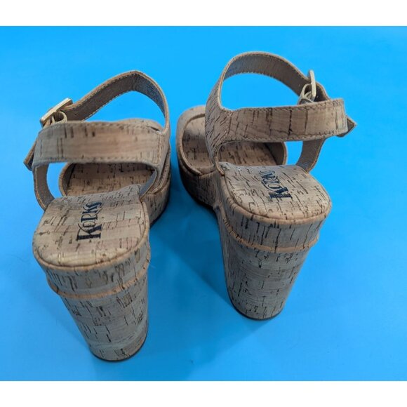 Korks Bardot II Sandal Size 10 Block Heel Platform Retro Cork Brown Vegan NEW - Picture 6 of 8